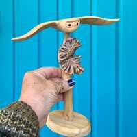 FREE SHIPPING-Vintage Hand Carved Burl Wood Owl in Flight Art Sculpture/Statue-Nature Decor-Parasite