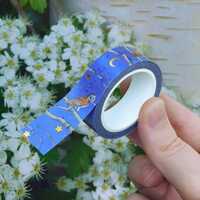 Night Owl Washi Tape, Gold Foil Washi Tape, Forest Themed Tape, Tape, Crafting, Craft Tape, Journali