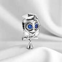 Silver Graduation Owl Charm, Sterling Silver Wise Owl Graduation Cap Charm, Graduation Jewellery, Fi