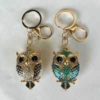 Owl Bling KeyChain,Teal Black White Bag Charms,Backpack Zipper Pulls,Rhinestone Purse Hanger,Designe