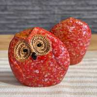 3.5'' Handmade Ceramic Owl Figurine, Red Lucky Owl Decor, Indoor Outdoor Garden Owl, Wisdom 