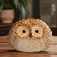 4'' Vintage Ceramic Owl Figurine, Handmade Brown Owl Statue, Owl Talisman Home Decor, Indoor
