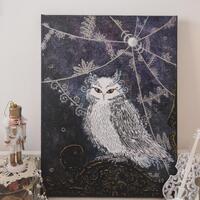 Lace Owl Acrylic Painting: Whimsical Night Bird Art