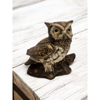 Vintage Ceramic Brown & White Horned Owl on Branch Homeco #1114 Tabletop Decor