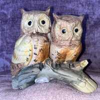genuine porcelain owl figurine with two owls on a log beautiful gift JBG