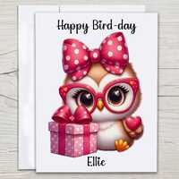 Personalized Owl Birthday Card, Cute Bday Card, Bird Birthday Card, Happy Bird Day Card, Bestie Birt