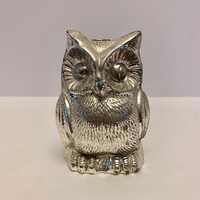 Vintage Silver Plated (Tarnish Free) Metal Owl Coin Bank Kitschy Collectible.