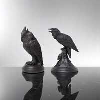 Black Crow & Owl Candle Holder – Resin Sculpture for Halloween, Fun Atmosphere Candlestick