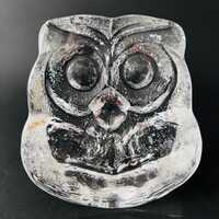Skruf Owl Figurine Lars Hellsten Crystal Glass Sweden Original Label Signed 1970s