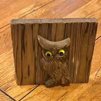 Vintage Wooden Owl Carving Single Bookend, Japan