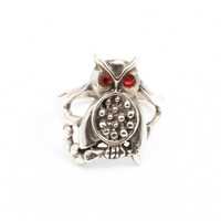 Vintage Sterling Silver Whimsical Owl Ring with Red Eyes! [Size 6.5 US]