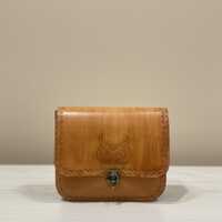 Handpainted Leather Shoulder Bag with Owl Embossed Design, Vintage Crossbody Purse for Women, Rustic