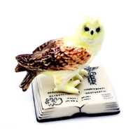 Miniature Ceramic Owl on Book Bird Animal Cute Little Yellow Brown Figurine Small Statue Decoration 