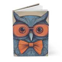 Hardcover Journal - Bow Tie Shades Owl, Matte Finish - vintage style line illustration on beige back