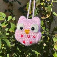 Pink Owl Amigurumi | Forest Plushie, Purse Charm, Keychain, Girly Decor