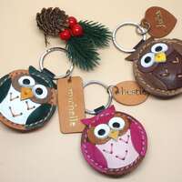 Personalized Leather Owl Keychain: Custom Bag Charm, Animal Keyring