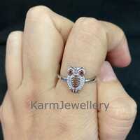 CZ Owl Ring: Red & White Animal Jewelry