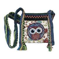 Thai handmade Owl Design crossbody Zippered 8"shoulder bag purse Multicolored Sm