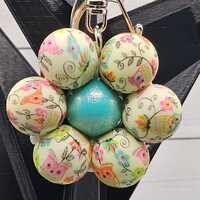 Flowers and Owls Print Silicone Beaded Flower/Keychain