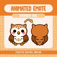 Spinning Brown Owl Emote for Twitch and Discord, Kawaii Animated Owl Turning Head Loop, Cute Forest 