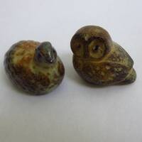 Vintage Miniature Bird Figurines, Owl and Quail,  Otagiri Stoneware