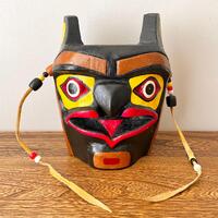Vintage 1988 Northwest Coast Owl Mask, Polychromed Wood, Indigenous Carving, Signed, 8"H (20 cm