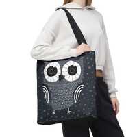 Owl Tote Bag – Illustrated Eco-Friendly Canvas Bag, Black and White Nature Art Gift, Double-Si