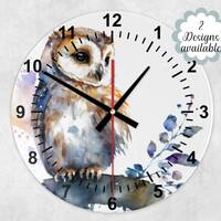 Elegant Glass Watercolour Owl Wall Clock – Unique Bird Décor, Perfect Gift for Owl Love