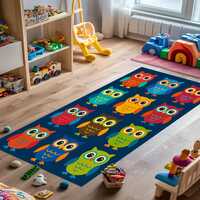 Colorful Owl Runner Rug ,Cute Cartoon Bird Carpet for Kids Room RUGS, Fun & Bright Play Mat with