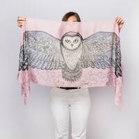 Owl Print Scarf Hand Painted Scarf Silk Chiffon Summer Scarf Owl Scarf Bird Scarf Wing Scarf Bird Lo