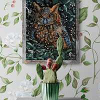 Owl, Acryl on canvas, original painting,  40x50 cm