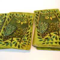 Vintage Midcentury Green Owl Lot of 4 Playing Cards Ephemera