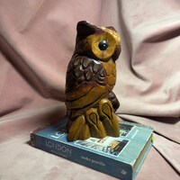 Vintage large wooden owl.Beautiful decoration,hand painted.Unique owl.