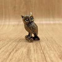 Vintage Brass Owl Figurine – Copper Bird Statue, Symbol of Wisdom and Protection, Desk or Book