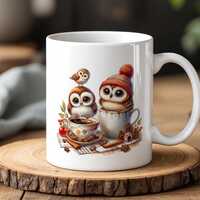 Cozy Winter Owl Mug Cute Baby Owls in Teacup Ceramic Coffee Cup Woodland Animal Holiday Gift Warm Au