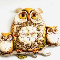 Vintage Arnel's Hand Painted Ceramic Owl Clock