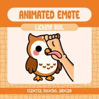 Kawaii Brown Owl Licking Hand Animated Emote for Twitch, Funny Bird Emote for Streamers and Discord,