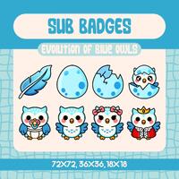 Kawaii Blue Owl Evolution Twitch Sub Badges (Digital Download)