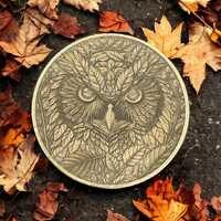 Nature's Wisdom: Brass Coin with Intricate Owl Engraving
