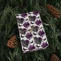 Dark Owl and Purple Roses Wrapping Paper, Gothic Gift Wrap, Owls and Moth, Cottagecore, Luxury Wrap,