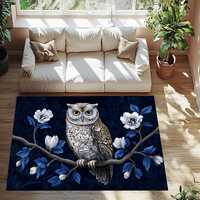 Owl Sitting on a Flowering Branch Rug, Mystic Owl Rug, Night Themed Owl Rug, Floral Owl Rug, Nature 