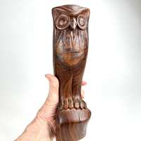 Teak Owl Sculpture, Hand Carved 1970s Wood Figure, Scandinavian Decor