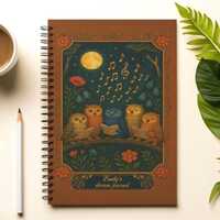 Personalized Spiral Journal, Dream Journal, Cute Woodland Owls, Lined Writing Notebook, Gift for Mus
