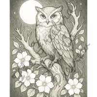 1 "Owl Coloring Page Printable – Moonflower Owl Art, Adult Coloring Sheet, Boho Bird Line