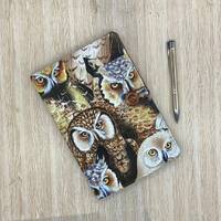 Owls refillable A5 fabric notebook cover with bonus book and pen.