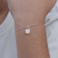 Dainty Owl Bracelet In Sterling Silver, Colorful Enamel Owl Bracelet For Girl, Minimalist Bracelet F
