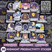 Midnight Productivity Sticker, Moonlight and Night Owl Design, Motivating Work Quote, Night Time Wor