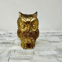 TAN Gold Tone Owl Table Lighter 3 1/2", Vintage Mid Century Tobacciana, Collectible Lighter, Ow