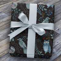 Woodland Bird Gift Wrap: Owls, Songbirds, Dark Forest Theme