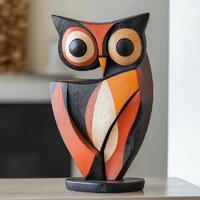 Hand Painted Wooden Owl Sculpture Colorful Owl Figurine Owl Lover Gift Abstract Painted Owl Carving 